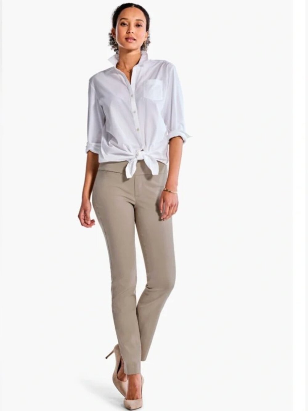 NIC+ZOE - Straight Leg Slacks in Stetchy Taupe/Mushroom Brown- 6